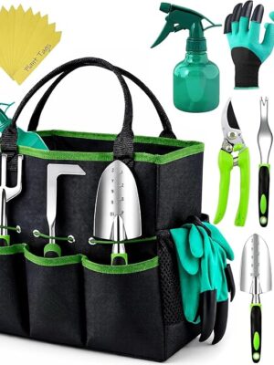 Heavy Duty Gardening Tools - Gardening Gifts for Women, Men, Mom, Dad - Durable, Ergonomic Garden Tools Set (Green)